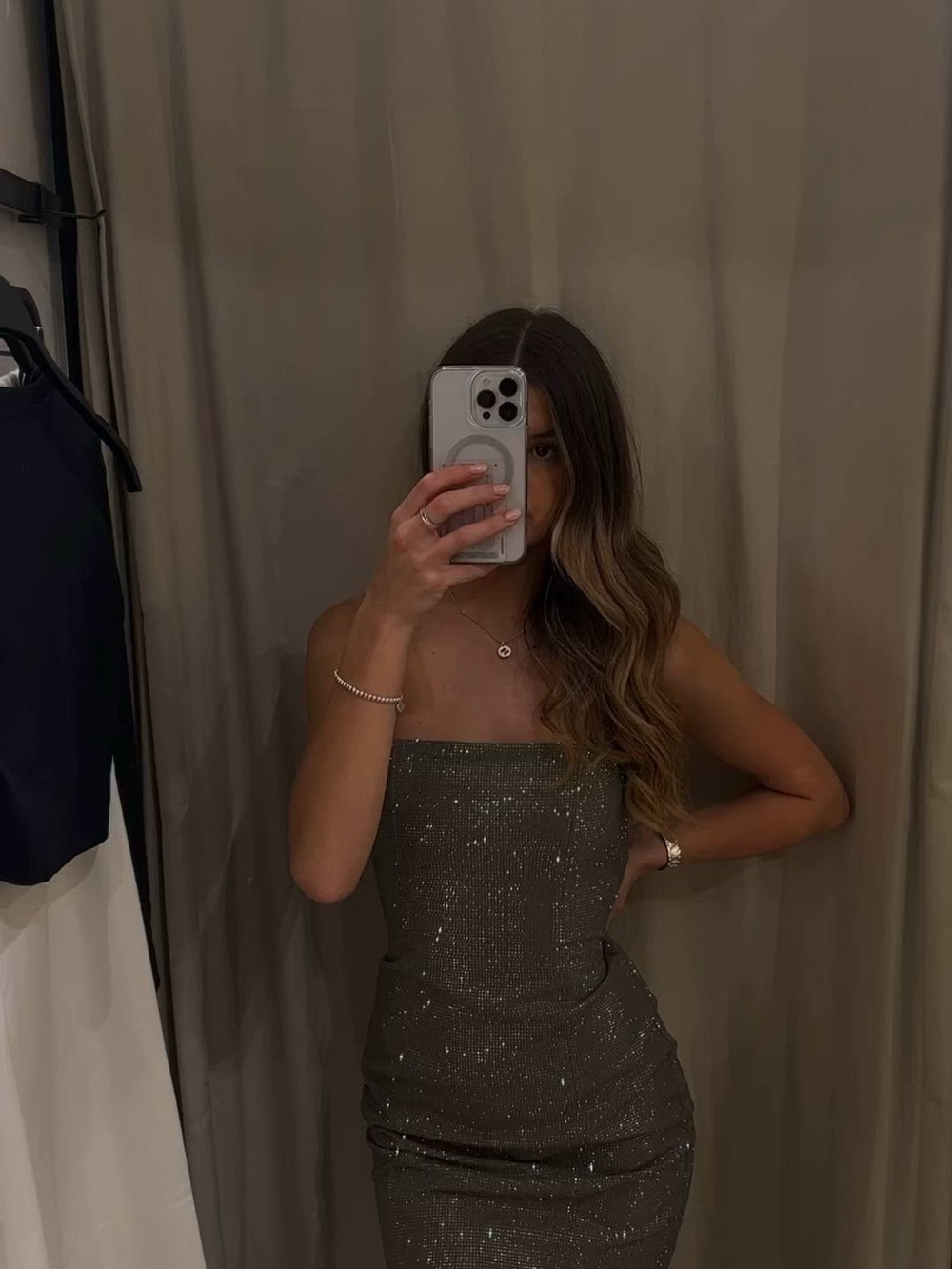 Strapless Silver Crystal Mini Dress - Picture 2 of 4